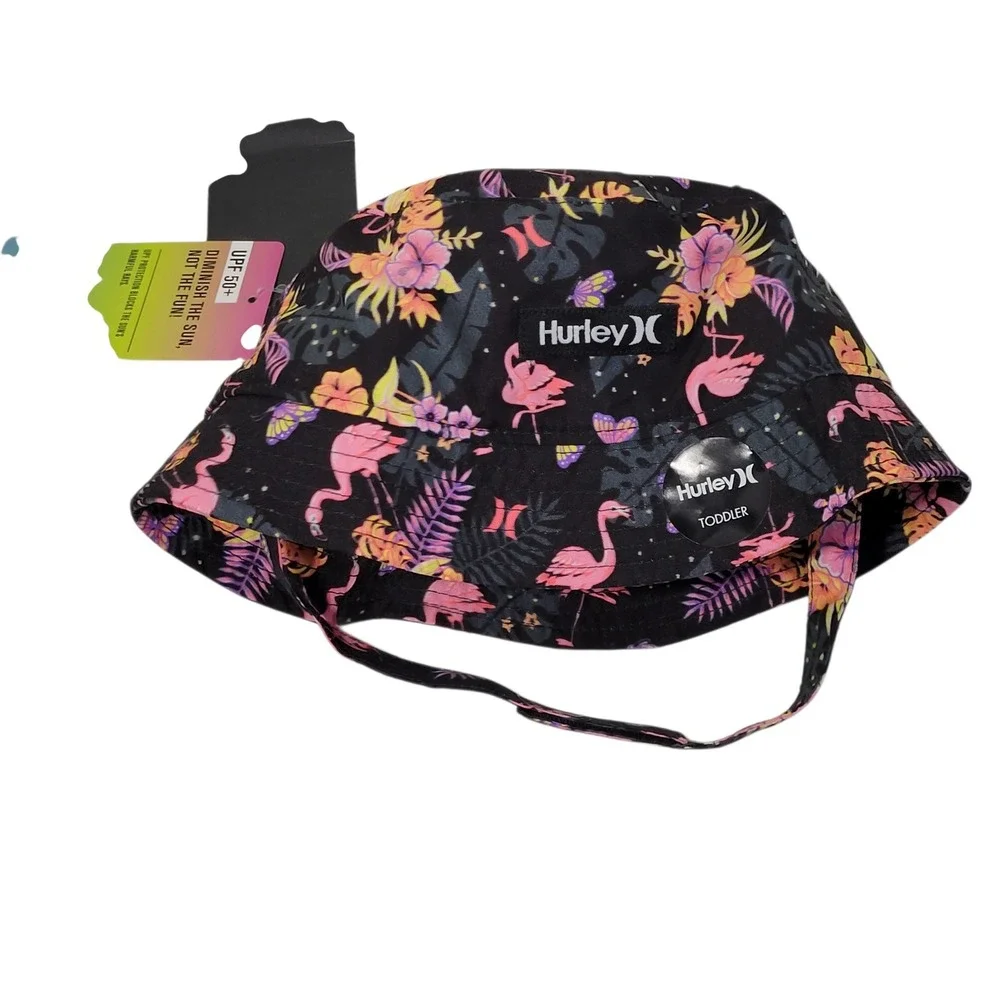 Hurley Bucket Hat Boy 2-4T Black Pink Flamingo Tropical UPF 50+ Beach Unisex NEW